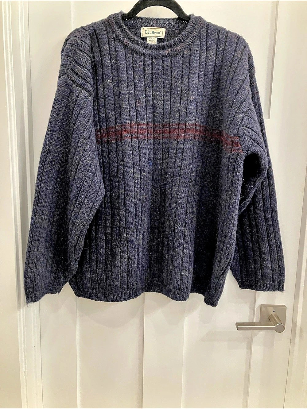 L.L.Bean Wool Striped Crewneck in Blue & Red Size Large